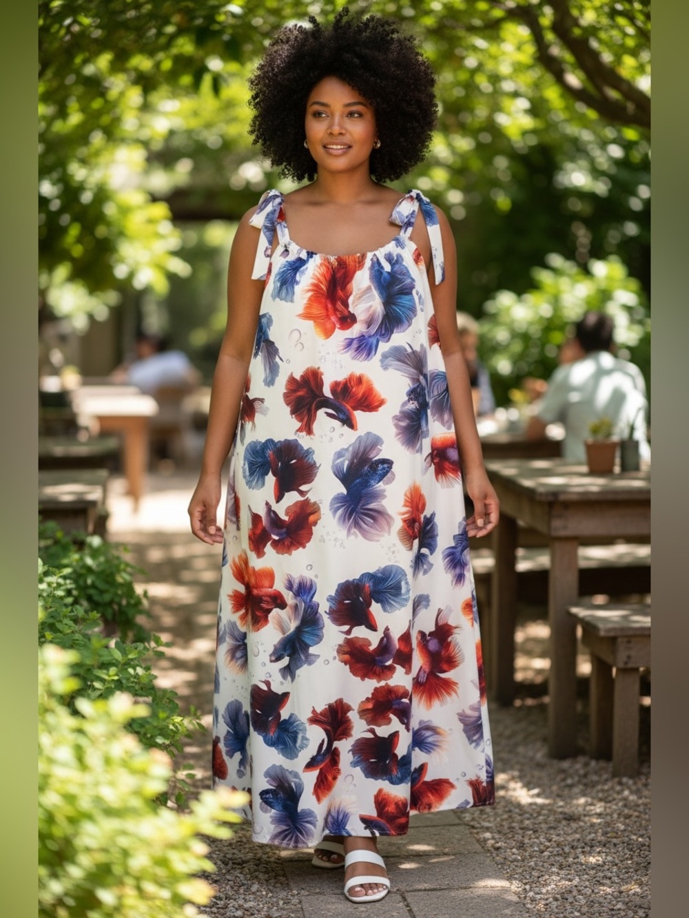 Julia Allert Betta Fish Print Tie Strap Maxi Dress XL NWT Designer MSRP $395
